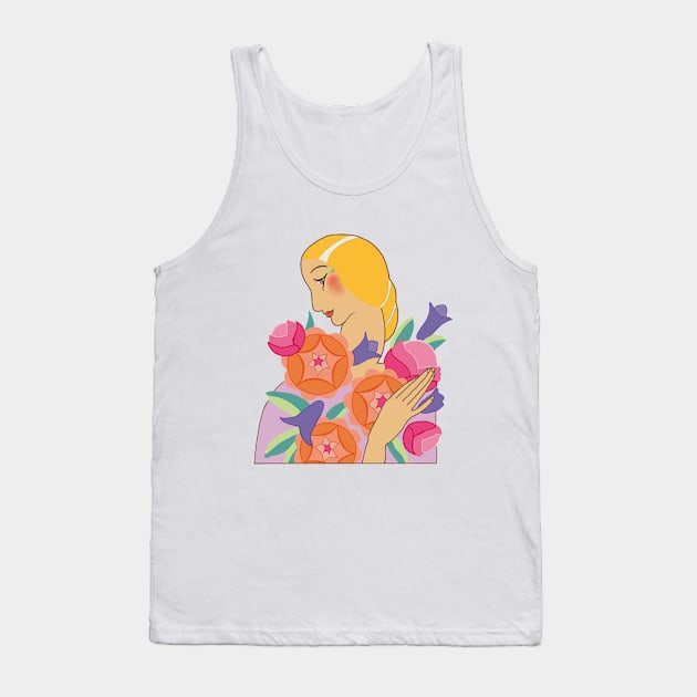 Flower Lady (on cream) Tank Top by Soth Studio